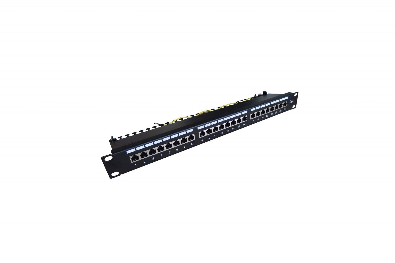 Patch panel 19'' 24x RJ45, cat.6, ecranat, nivel LSA, ghidaj cablu, câmpuri de etichetare, 1U, negru (complet)