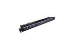 Patch panel 19'' 24x RJ45, cat.6, ecranat, nivel LSA, ghidaj cablu, câmpuri de etichetare, 1U, negru (complet)