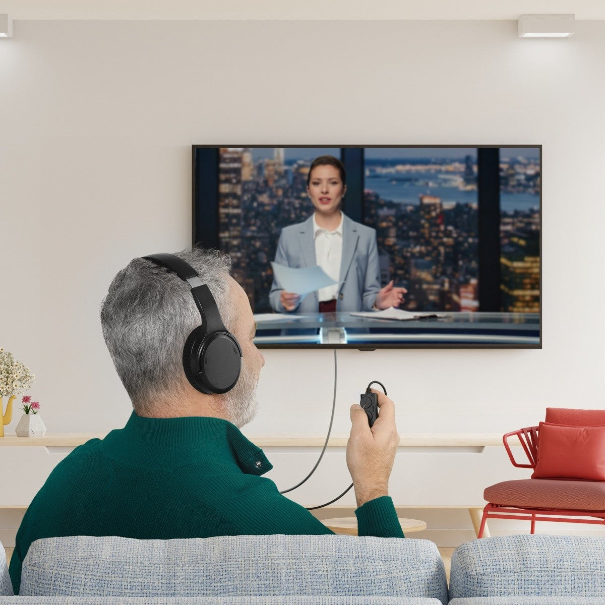 Căști TV cu fir, negre
