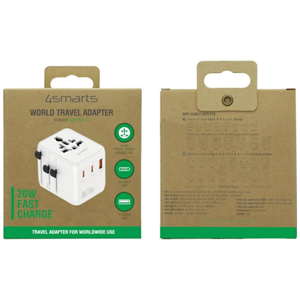 Adaptor de călătorie Nomad GaN 20W 2xUSB-C + 1xUSB-A