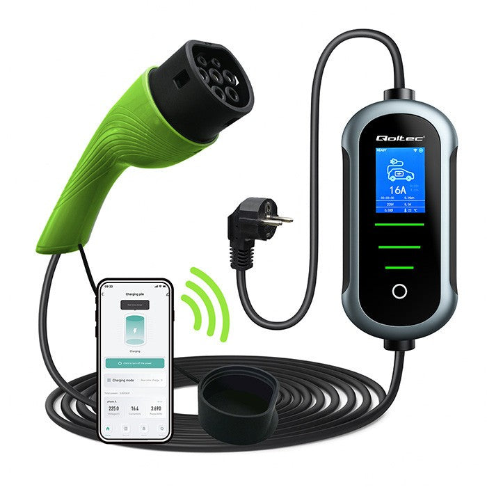 Încărcător mobil pentru mașini electrice EV cu reglare 2 în 1 Tip 2 | 3,5 kW | 230V | Wi-Fi | TUYA | SMART LIFE | LCD | 5 m