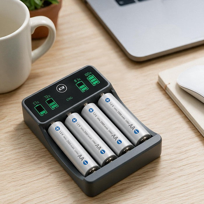 Încărcător pentru baterii Ni-MH tip R03 AAA R6 AA | LCD | Cablu USB-C