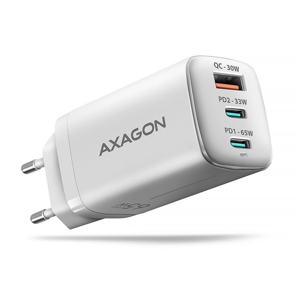 Încărcător de perete ACU-DPQ65W GaN 65W, 3 porturi (USB-A + USB-C dual) PD3.0/QC4+/PPS/Apple, alb