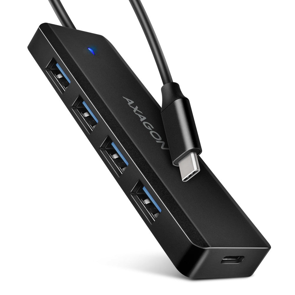 HUB de călătorie HUE-C1C cu 4 porturi USB de 5 Gbps, intrare de alimentare USB-C, cablu Type-C de 19 cm, sursă de alimentare suplimentară USB-C