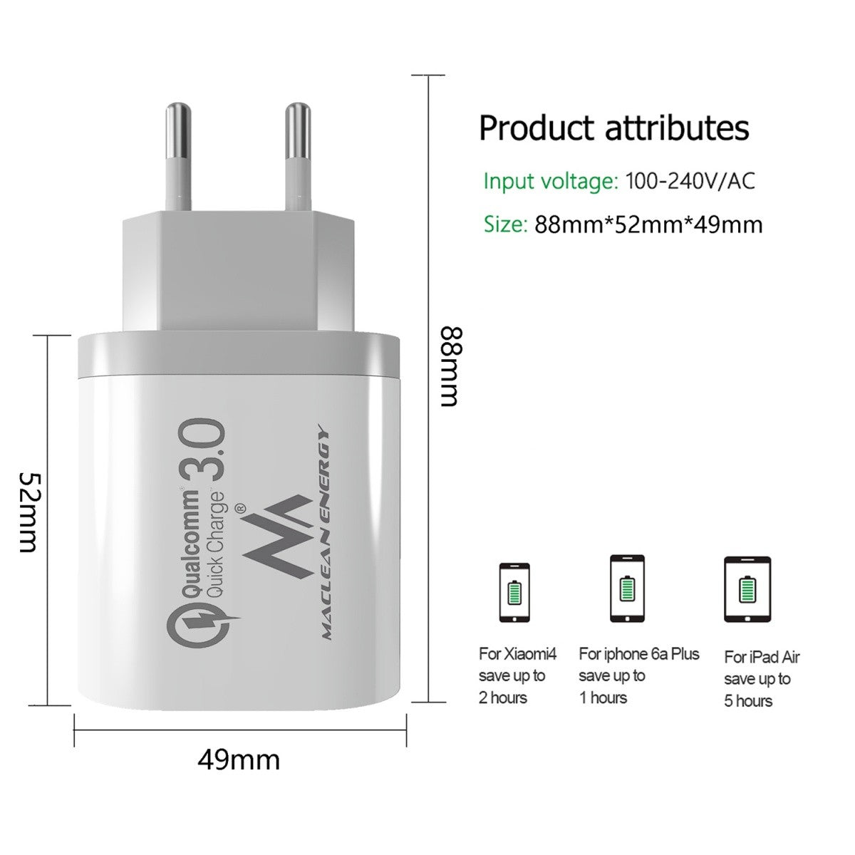 Încărcător de perete QC 3xUSB MCE479W