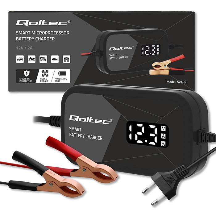 Încărcător inteligent cu microprocesor 12V | 2A | Redresor cu funcție de regenerare a celulelor pentru baterii AGM cu gel | LCD