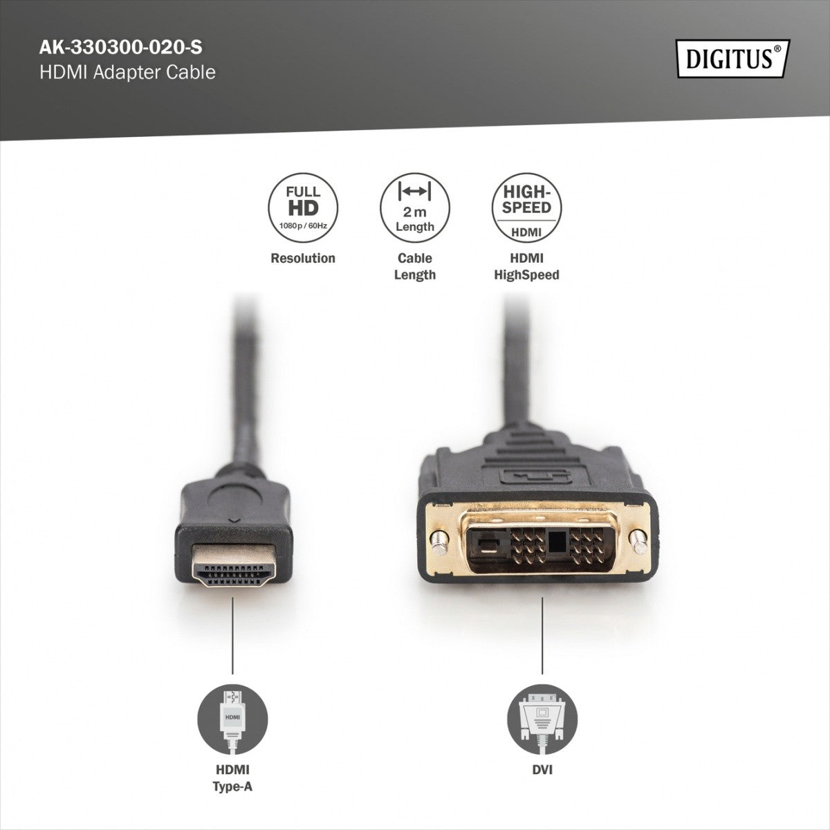 Cablu adaptor HDMI standard 1080p 60Hz FHD tip HDMI A/DVI-D (18+1) M/M negru 2m
