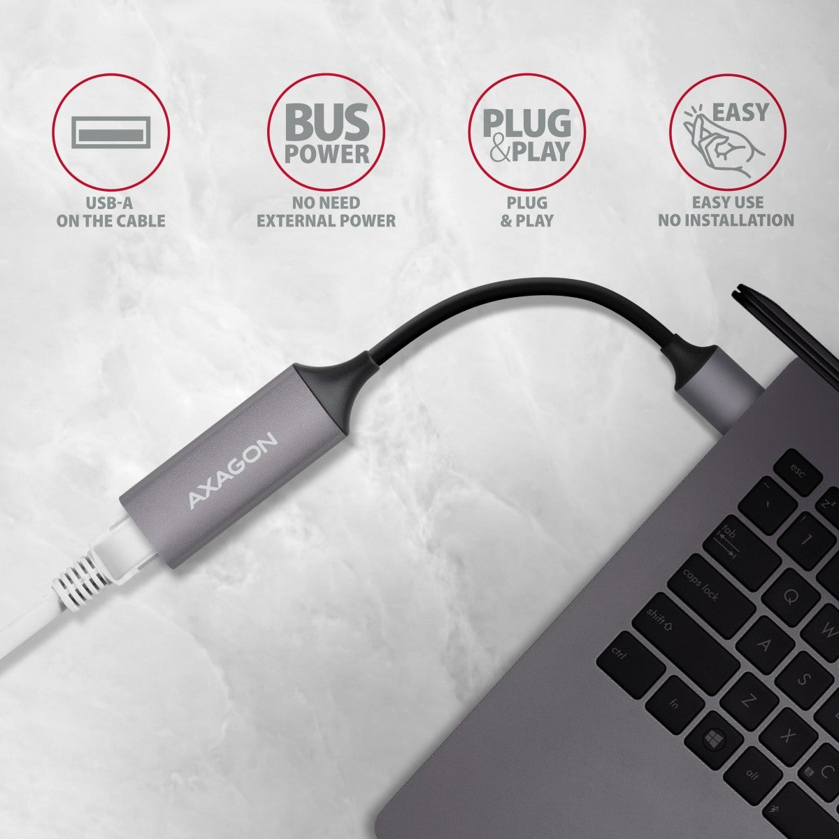 Adaptor Gigabit Ethernet ADE-TR, USB-A 3.2 Gen 1, Instalare automată, Metal, Gri titan