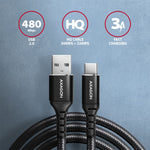 Cablu USB-C - USB-A BUCM-AM20AB, 2 m, USB 2.0, 3 A, ALU, Împletit, Negru