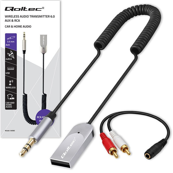 Adaptor receptor audio HiFi wireless pentru casă și mașină | Bluetooth 6.0 | 2 x RCA | 1 x AUX MiniJack 3.5mm | USB | Microfon