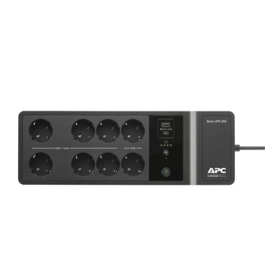 BE850G2-GR 850VA, sursă de alimentare 230V, porturi de încărcare USB Tip-C și Tip-A, 8 prize Schuko CEE 7 (2 protectoare la supratensiune)