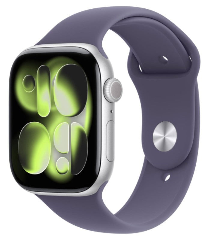 Carcasă din aluminiu argintiu pentru ceasuri Watch Series 11 GPS, 46 mm, curea sport violet lăptos - mărimea M/L