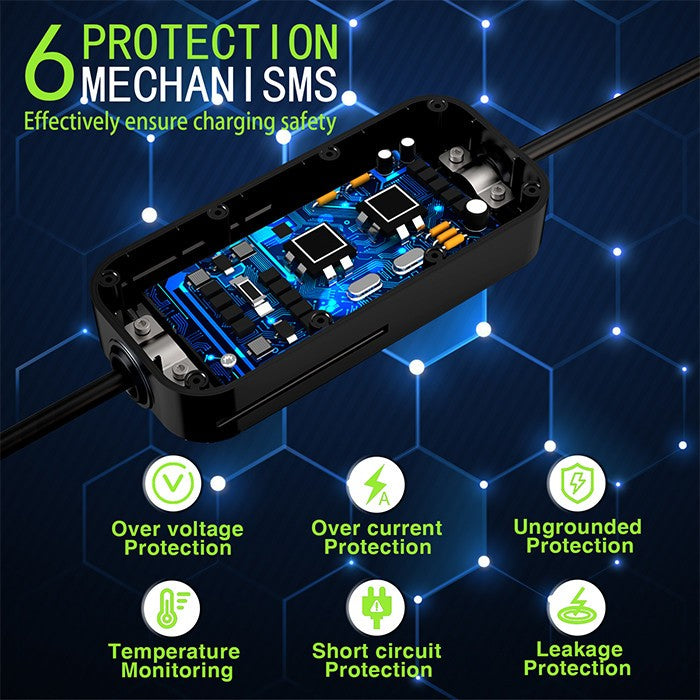 Încărcător mobil pentru mașini electrice EV cu reglare 2 în 1 Tip 2 | 7kW | 230V | CEE 3 PIN | WiFi | LCD | Portabil | Wallbox | 5m