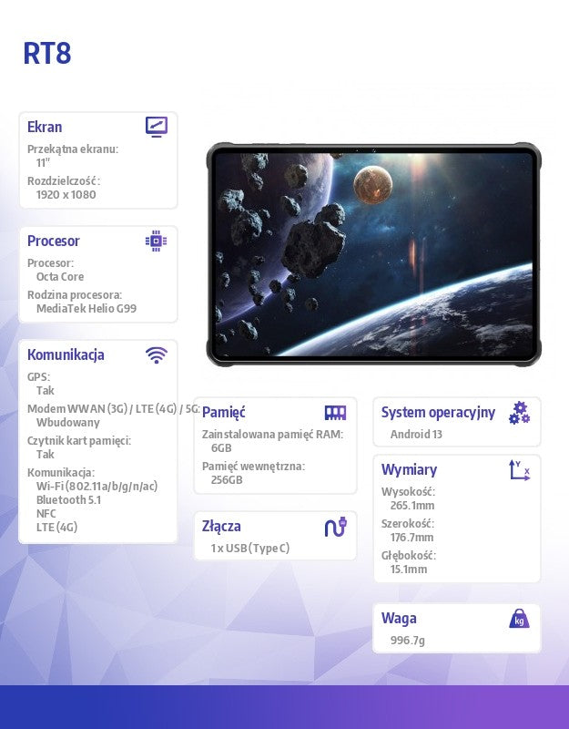 Tabletă RT8 6/256GB IP69K neagră
