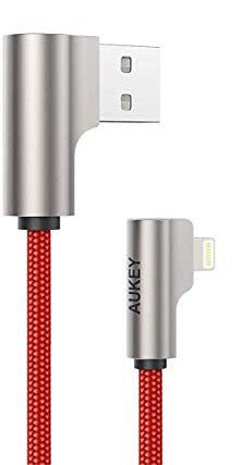 Cablu de date CB-AL01 OEM cu mufă Lightning la USB-A de 90°, 2 m, mufe Apple înclinate la 90 de grade, împletitură de nailon, roșu