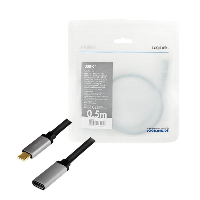 Cablu USB-C M/F, aluminiu 4K/60Hz, 0,5 m
