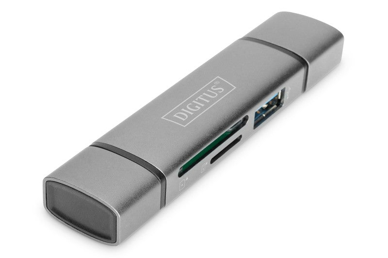 Cititor de carduri cu 3 porturi USB tip C/USB 3.0 SuperSpeed ​​​​SD Micro SD HQ gri aluminiu