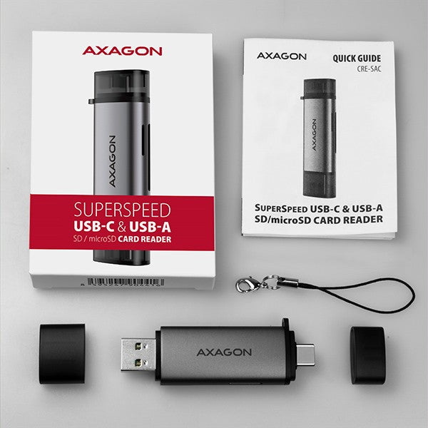 Cititor de carduri extern CRE-SAC USB 3.2 Gen 1 Tip-C + Tip-A SD/microSD