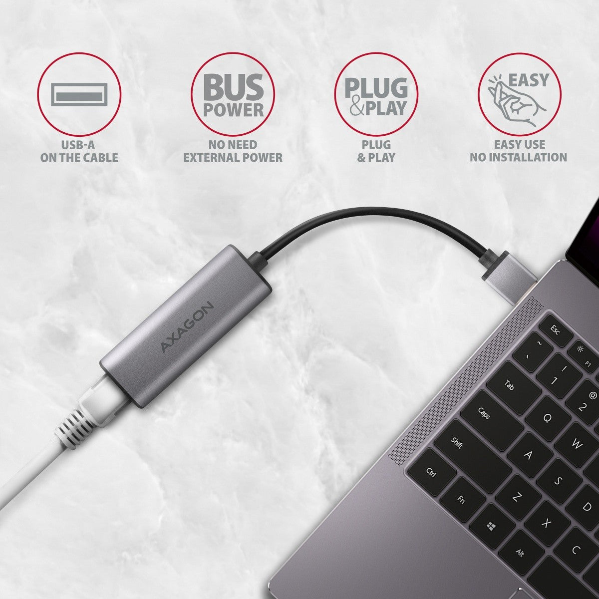 Adaptor de rețea Gigabit Ethernet ADE-25R 2.5, Realtek 8156, USB-A 3.2 Gen 1, Instalare automată, Gri