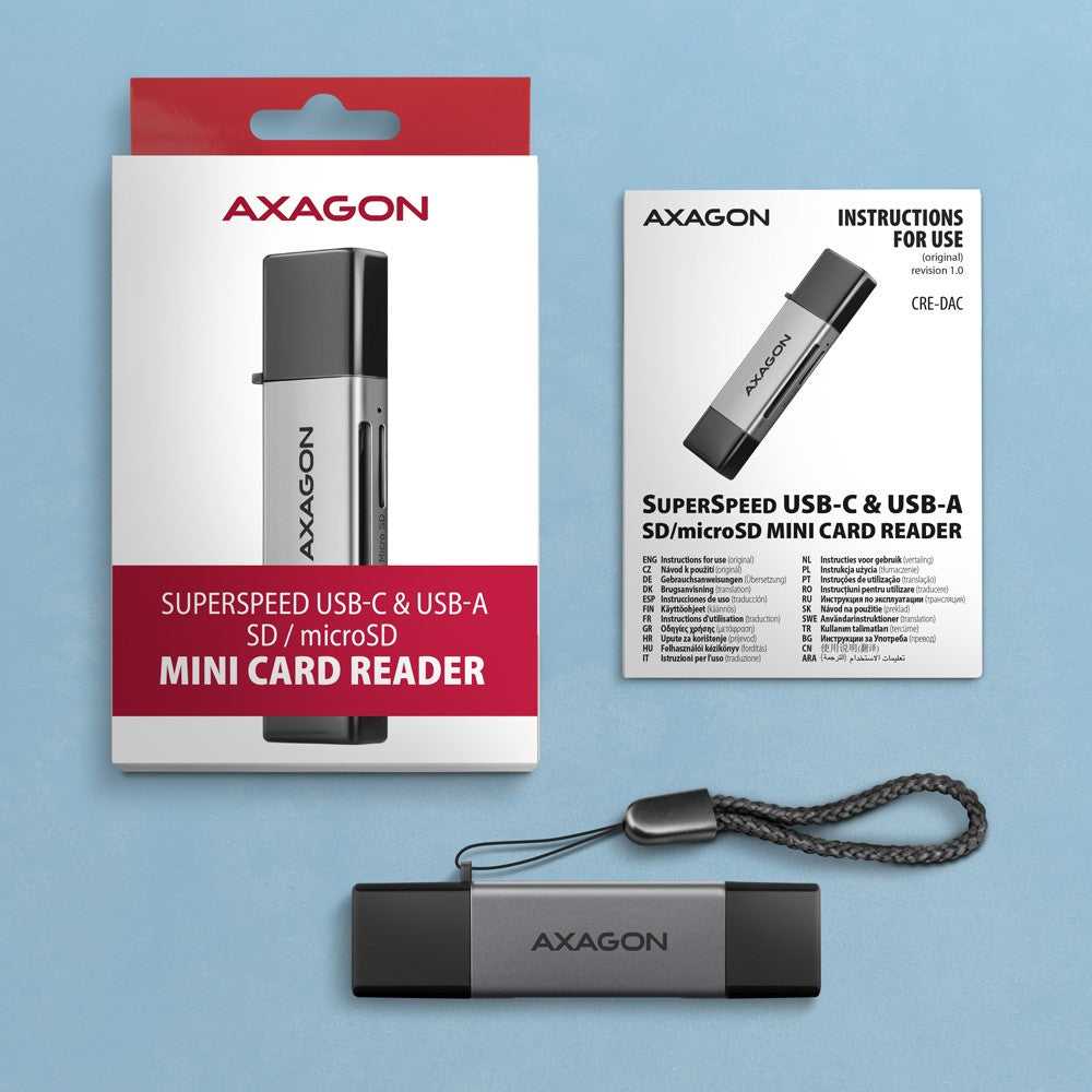 Cititor de carduri extern CRE-DAC USB 3.2 Gen 1 Tip-C + Tip-A SD/microSD