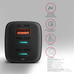 Încărcător de perete ACU-DPQ65, GaN 65W, 3 porturi (USB-A + USB-C dual), PD3.0/QC4+/PPS/Apple, negru