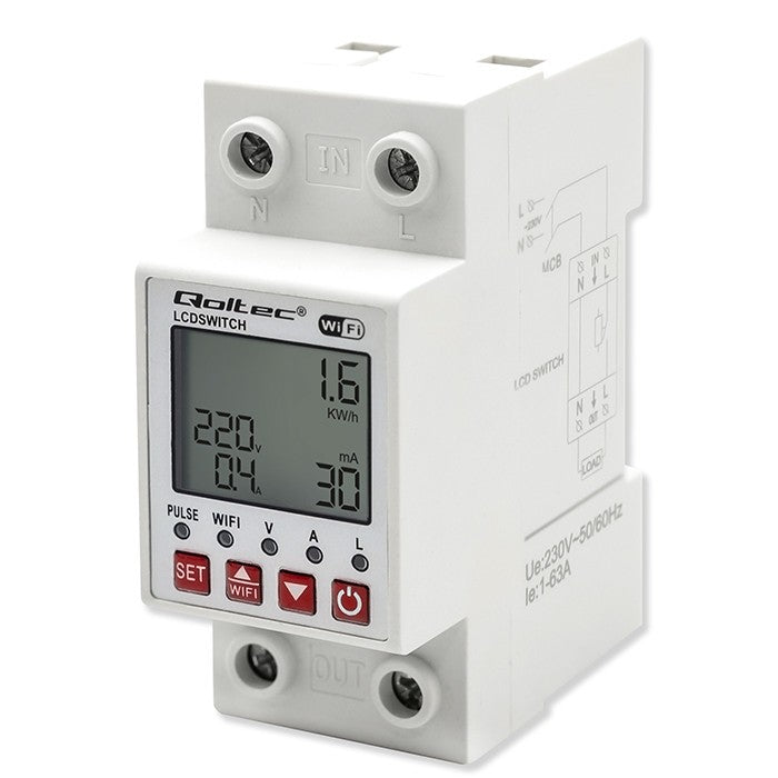 Releu de șină DIN 63A cu contor de electricitate | Temporizator | Tuya | Wi-Fi | LED ~