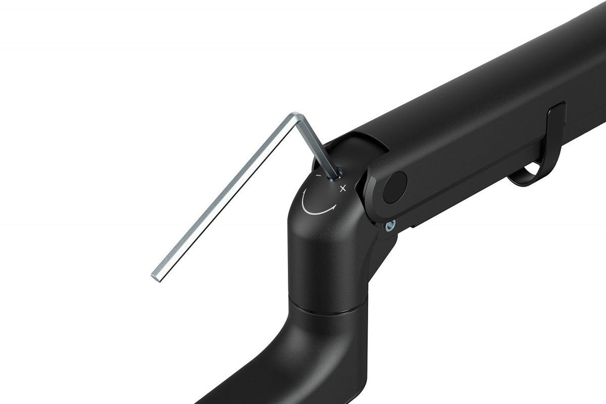 Braț de birou simplu cu clemă și arc cu gaz 1x LCD max. 57" 27kg, VESA: 75x75, 100x100, negru