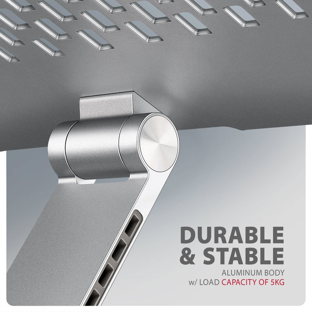 Suport laptop din aluminiu STND-LR 10-17,3 inci, unghiuri de înclinare reglabile, rotație la 360 de grade, gri