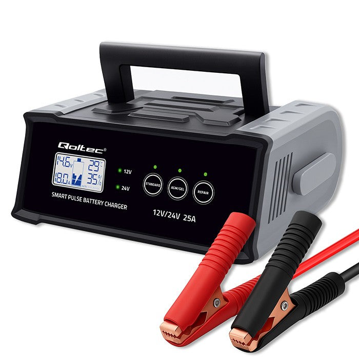 Încărcător cu microprocesor 12V 24V 25A | Redresor cu funcție de reparare pentru baterii AGM GEL SLA | LCD