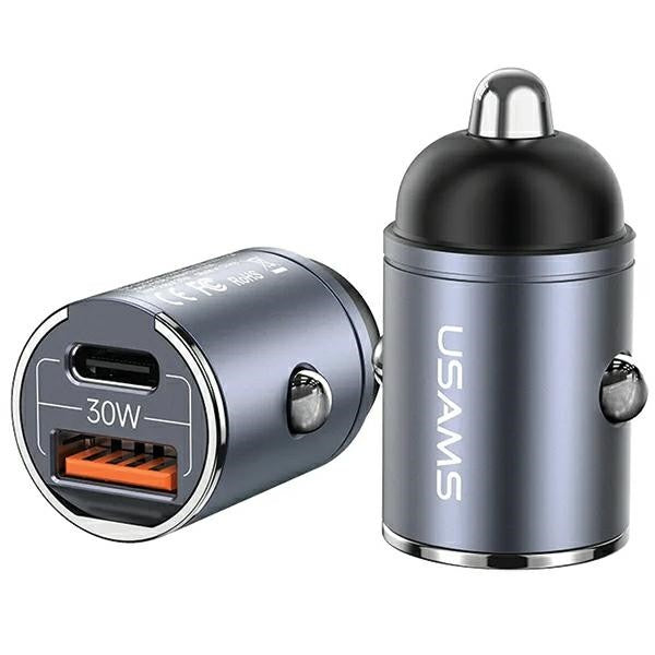 Încărcător auto 30W 1xUSB+1xUSB-C C38 Încărcare rapidă Oțel