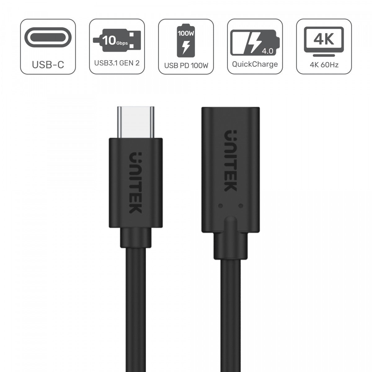 Cablu prelungitor USB-C 3.1 10Gbps; 4K; PD 100W; M/F; 1m; C14086BK-1M