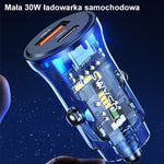 Încărcător auto 30W 1xUSB + 1xUSB-C încărcare rapidă