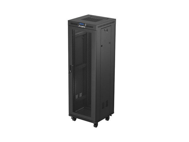 Dulap rack de podea de 19 inch, 37U, 600x600, cu uși perforate, LCD, negru (pachet complet)