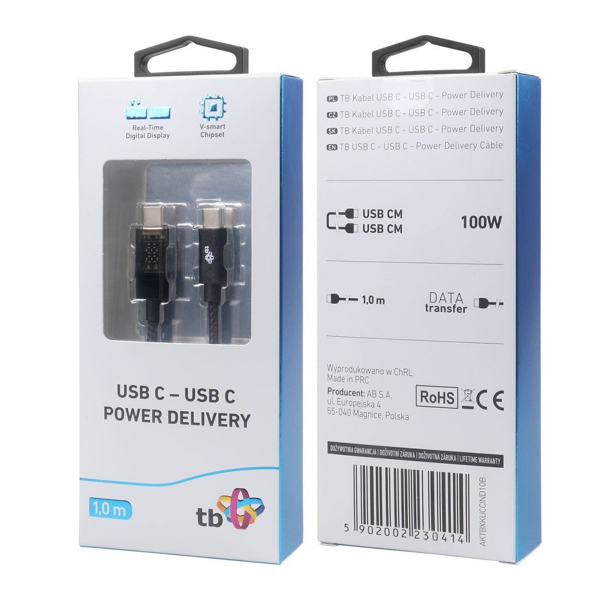 Cablu USB C - USB C 1m cu indicator LED pentru puterea de încărcare (100W)