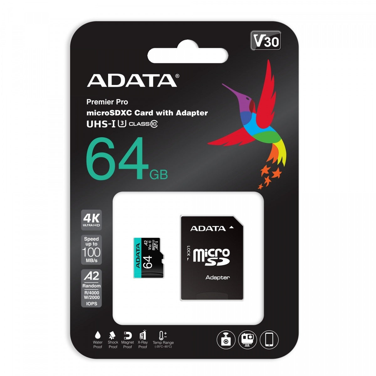 Card de memorie microSD Premier Pro 64GB UHS1 U3 V30 A2 + adaptor