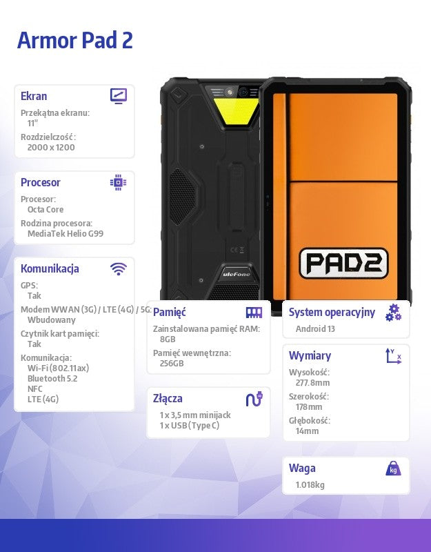 Tabletă Armor Pad 2 4G 11" 8/256GB IP69K Negru
