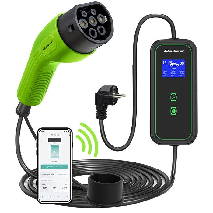 Încărcător auto mobil pentru vehicule electrice cu reglare 2 în 1 Tip 2 | 3,5 kW | 230 V | WiFi | LCD | Portabil | Cutie de încărcare | 5 m