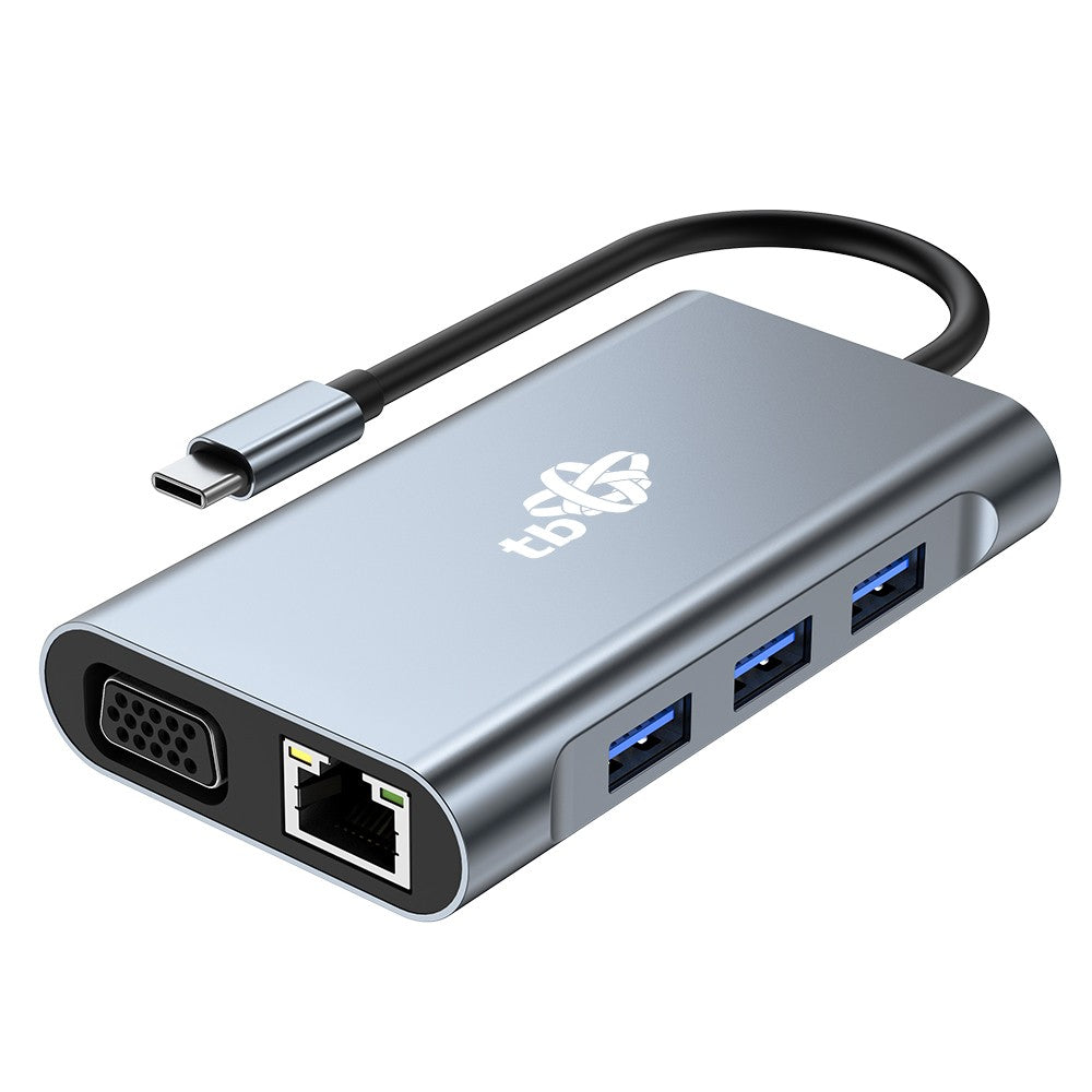 Adaptor HUB USB C 8w1 HDMIx2 USB VGA RJ45 PD