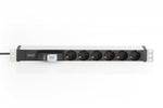 Prelungitor rack PDU 19", 6 prize Schuko, 2,0 m, 1 ștecher Unischuko, 16A, întrerupător automat, profil din aluminiu
