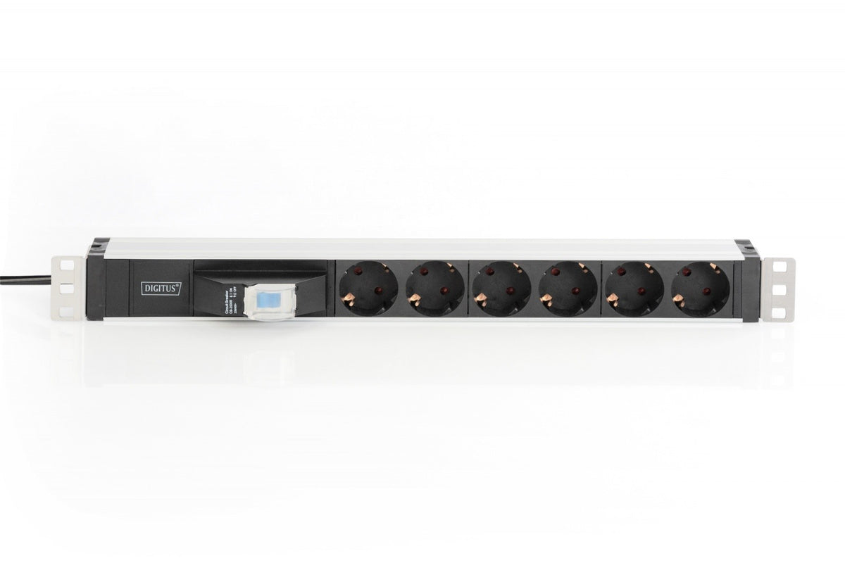 Prelungitor rack PDU 19", 6 prize Schuko, 2,0 m, 1 ștecher Unischuko, 16A, întrerupător automat, profil din aluminiu