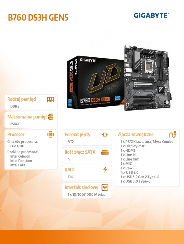 Placă de bază B760 DS3H GEN5 s1700 4DDR5 HDMI/DP ATX