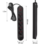 Prelungitor MCE395 B, 5 prize, 3xUSB, 110-240V AC 50/60Hz, 2.1A max 2500W, negru