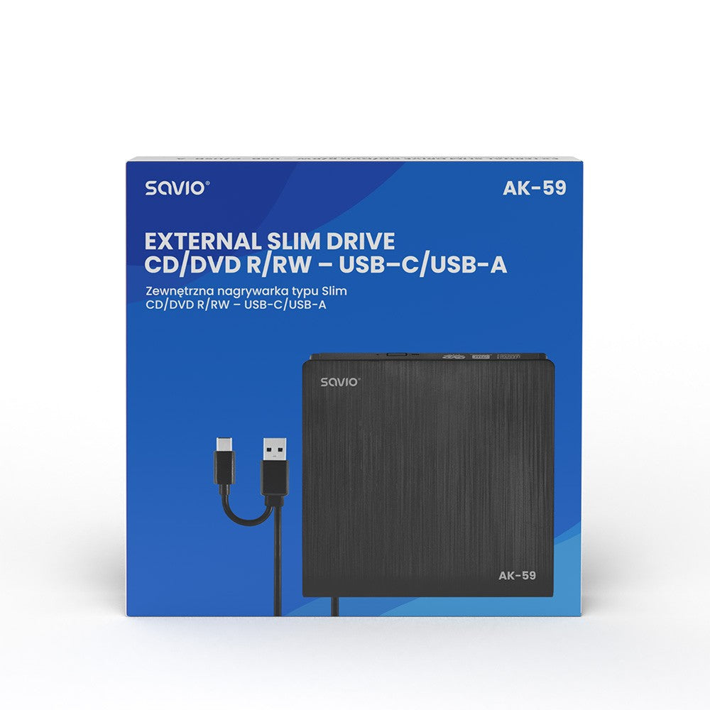 Unitate externă subțire CD/DVD R/RW, USB-C/USB-A, AK-59