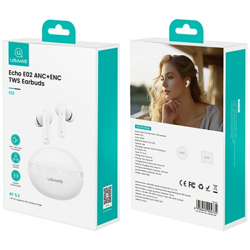 Căști bluetooth TWS E02 ANC+ENC albe