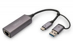 Adaptor de rețea cu fir USB 3.1 Tip C + USB A la 1x RJ45 2.5 Gigabit Ethernet 10/100/1000/2500Mbps