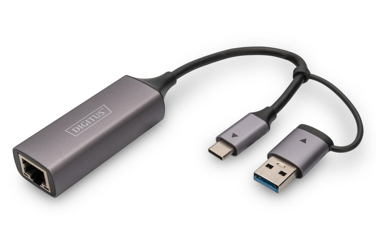 Adaptor de rețea cu fir USB 3.1 Tip C + USB A la 1x RJ45 2.5 Gigabit Ethernet 10/100/1000/2500Mbps