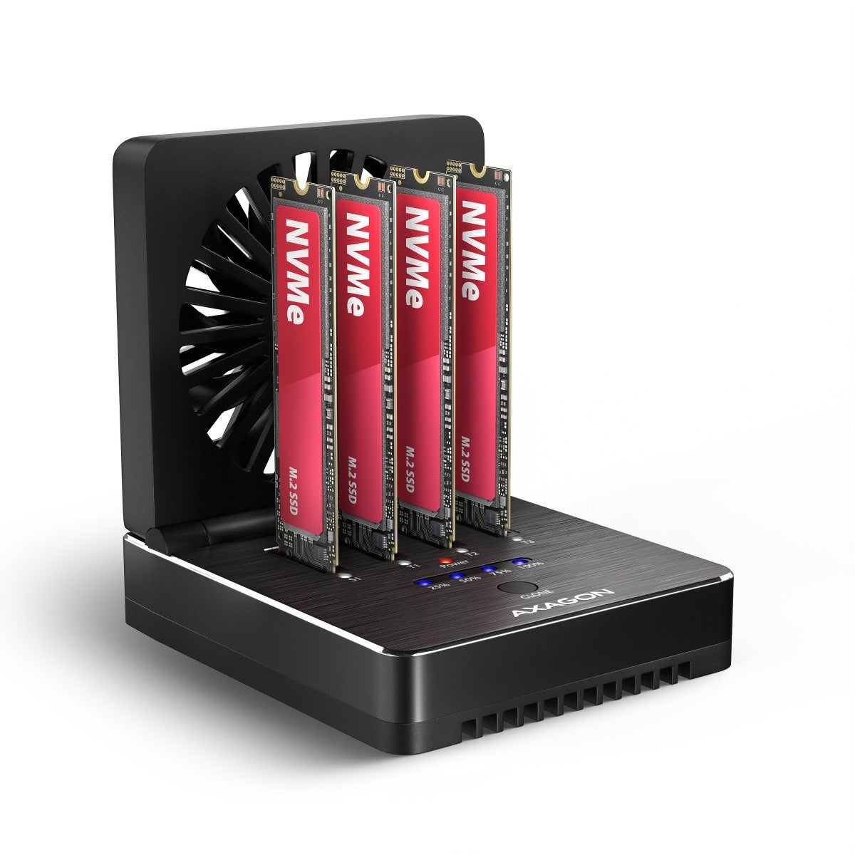 Stație de andocare ADSA-M2C44 USB4 pentru 4 SSD-uri M.2 NVMe cu clonare unități fără PC, cu ventilator de răcire