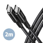 BUCM-CM20AB Cablu USB-C - USB-C 2.0, 2m, PD 60W, 3A, ALU, Împletit Negru