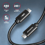 BUCM2-CM10AB USB-C - Cablu USB-C, 1.0m încărcare 5A, ALU, 240W PD, împletit, USB2.0, negru