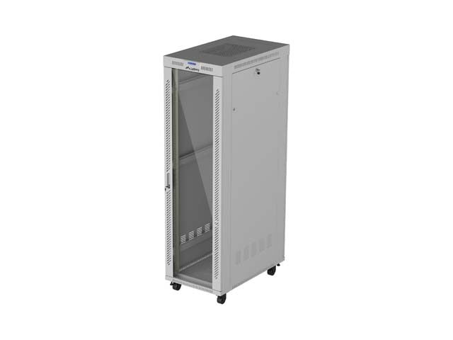Dulap rack de podea de 19 inch, 42U, 600x1000, cu uși din sticlă, LCD (pachet complet), gri